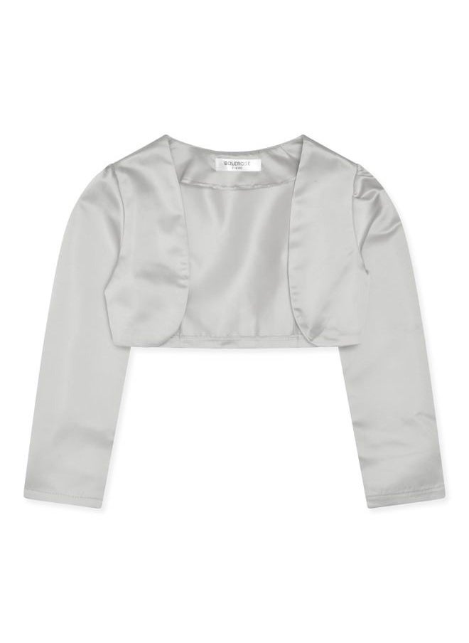 BOLEROSE Girls Satin Long Sleeve Bolero Childrens Kids Shrug (Silver, 13-14 Years)  - Image 1