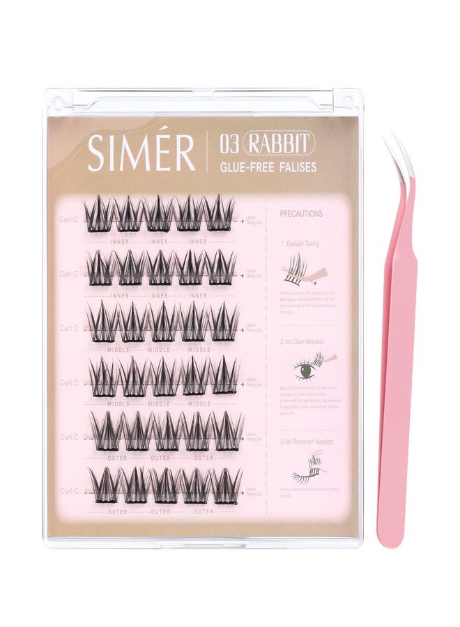 SIMER Self Adhesive Lash Clusters Kit Natural Press-On Lashes No Glue Needed 10-12mm Wispy Reusable No Residue Pre Glued Eyelash Clusters C Curl DIY Eyelash Extensions with Lash Tweezers(03 Rabbit） - Image 1