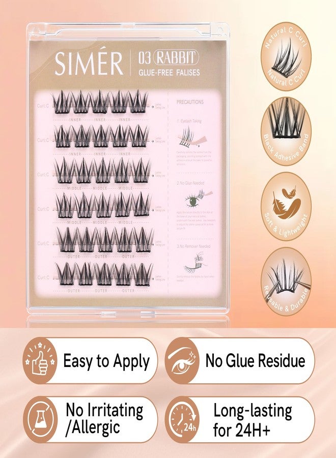 SIMER Self Adhesive Lash Clusters Kit Natural Press-On Lashes No Glue Needed 10-12mm Wispy Reusable No Residue Pre Glued Eyelash Clusters C Curl DIY Eyelash Extensions with Lash Tweezers(03 Rabbit） - Image 3
