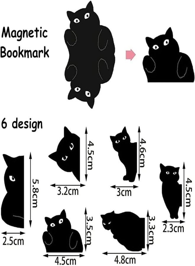 Zenarao Black Cat Bookmarks, 6Pcs Magnetic Bookmarks, Cute Cat Book Mark Clips Set, Book Markers for Cat Lover Gifts Magnetic Book Page Clips Kawaii Bookmark - Image 2