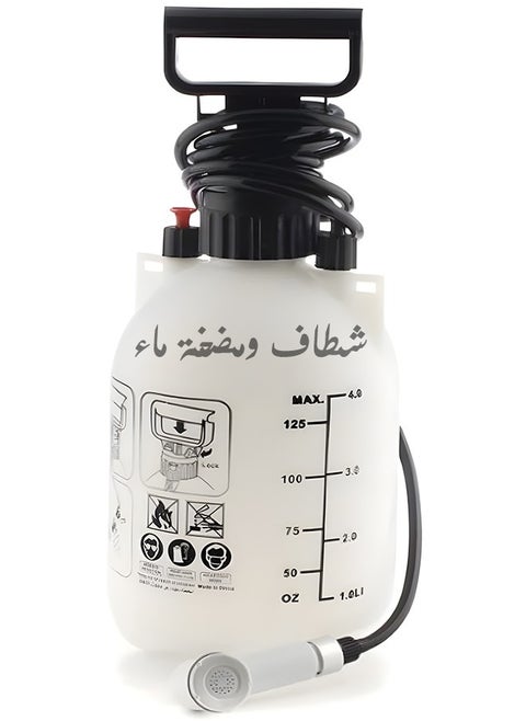 Portable manual shattaf and water pump for trips and camping, 4 liters, with a 3 meter long water bidet.