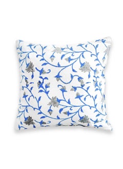 OJARIYA Premium Organic Cotton Quilted Blue Breeze Hand Block Printed Non-Allergenic Cushion Cover 40x40 cm  - Image 2
