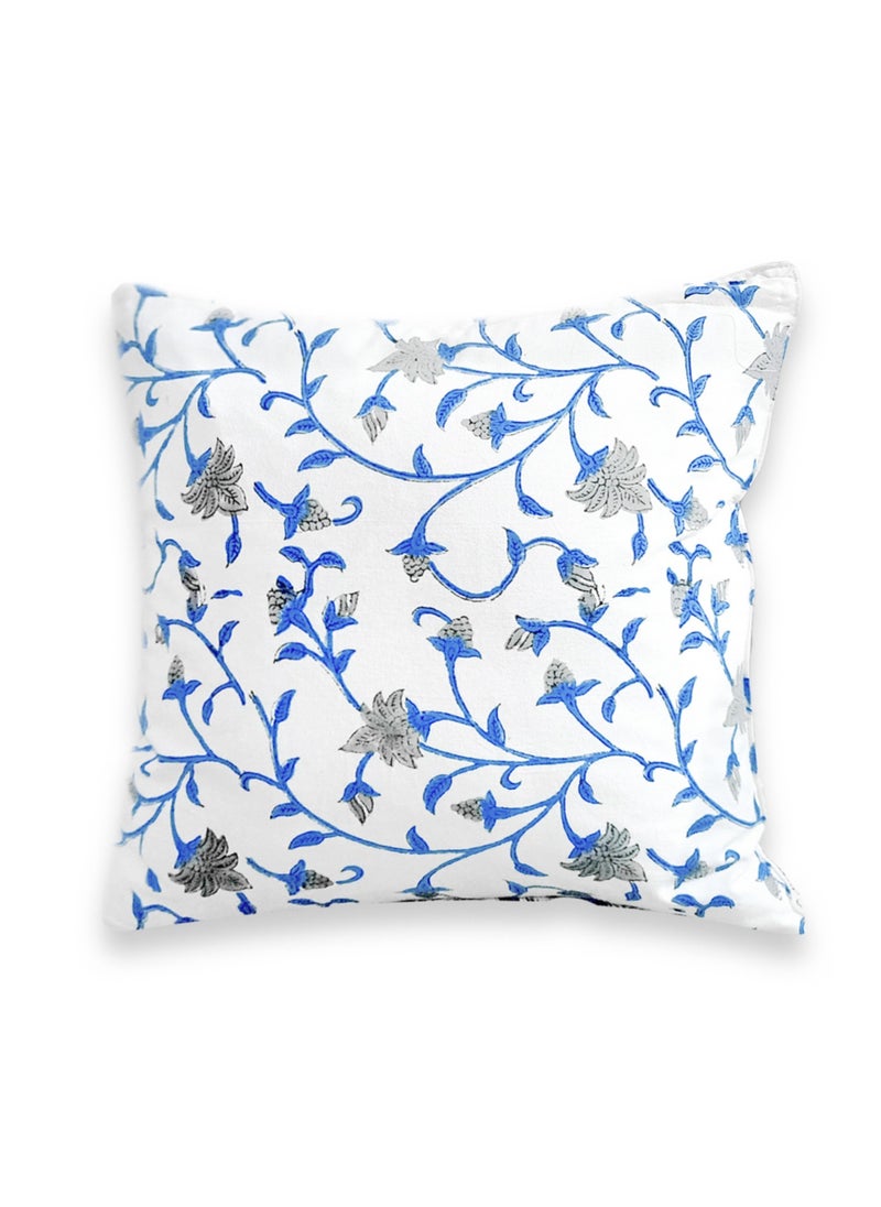 OJARIYA Premium Organic Cotton Quilted Blue Breeze Hand Block Printed Non-Allergenic Cushion Cover 40x40 cm  - Image 2