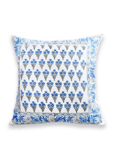OJARIYA Premium Organic Cotton Quilted Blue Breeze Hand Block Printed Non-Allergenic Cushion Cover 40x40 cm  - Image 1