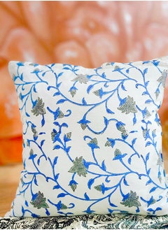 OJARIYA Premium Organic Cotton Quilted Blue Breeze Hand Block Printed Non-Allergenic Cushion Cover 40x40 cm  - Image 4