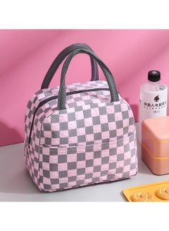 VIO Small Insulated Waterproof Lunch Bag Thermal Reusable Lunch bag For Office Work School College Travel Picnic Small Cooler Tote Bag for Men Women Boys Girls Indoor Outdoor 23 20 14CM  Checkered Pink  - Image 1