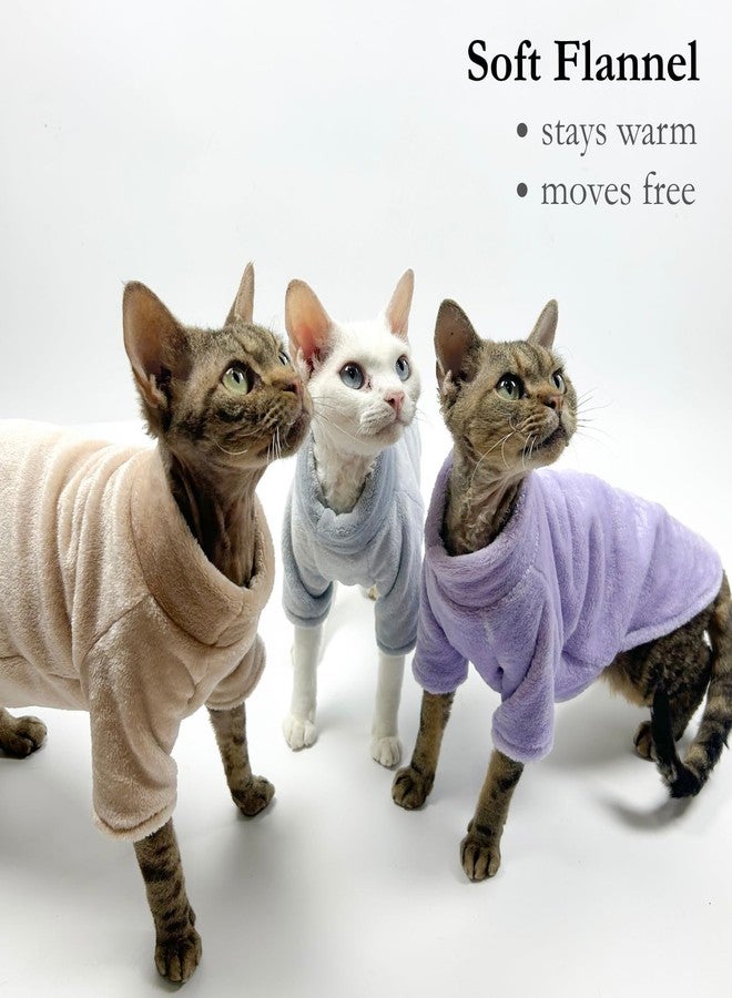 Urnat Cat Flannel Clothes, Warm Soft Winter Sweater Jumpsuit Shirt Clothing for Hairless Sphynx Devon & Indoor Kittens (Khaki,L) - Image 2