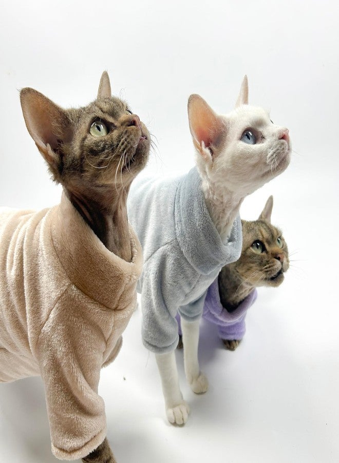 Urnat Cat Flannel Clothes, Warm Soft Winter Sweater Jumpsuit Shirt Clothing for Hairless Sphynx Devon & Indoor Kittens (Khaki,L) - Image 3