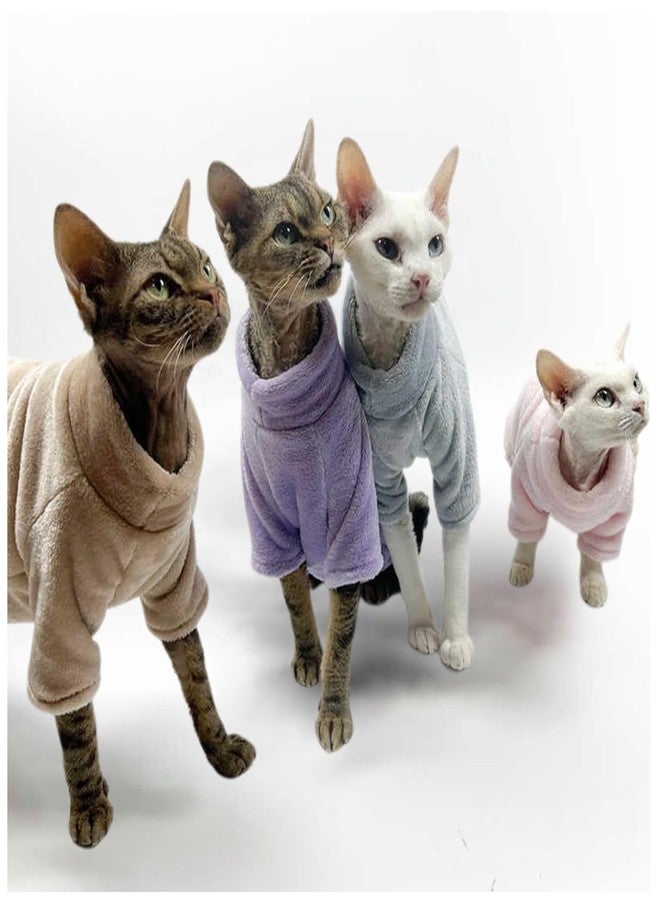 Urnat Cat Flannel Clothes, Warm Soft Winter Sweater Jumpsuit Shirt Clothing for Hairless Sphynx Devon & Indoor Kittens (Khaki,L) - Image 1
