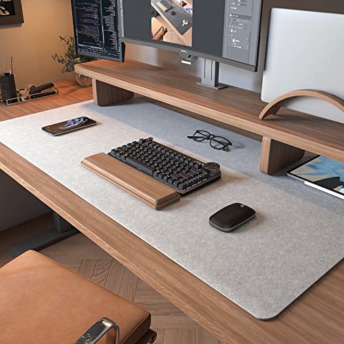 DAWNTREES Large Felt Desk Mat, 40''x16'' Full Felt Mouse Pad,Office Computer Desk Mat for Keyboard,100X40cm Desk Pad Protector (Light Grey) - Image 2