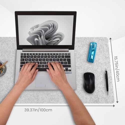 DAWNTREES Large Felt Desk Mat, 40''x16'' Full Felt Mouse Pad,Office Computer Desk Mat for Keyboard,100X40cm Desk Pad Protector (Light Grey) - Image 3