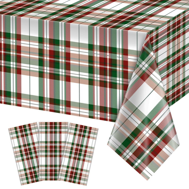 3Pcs Christmas Plastic Holiday Party Tablecloths DecorationsPlastic Red and Green Buffalo Checkered Plaid Disposable Table Cover Backdrop for Christmas Winter Holiday Party Supplies 54 x 108 Inches
