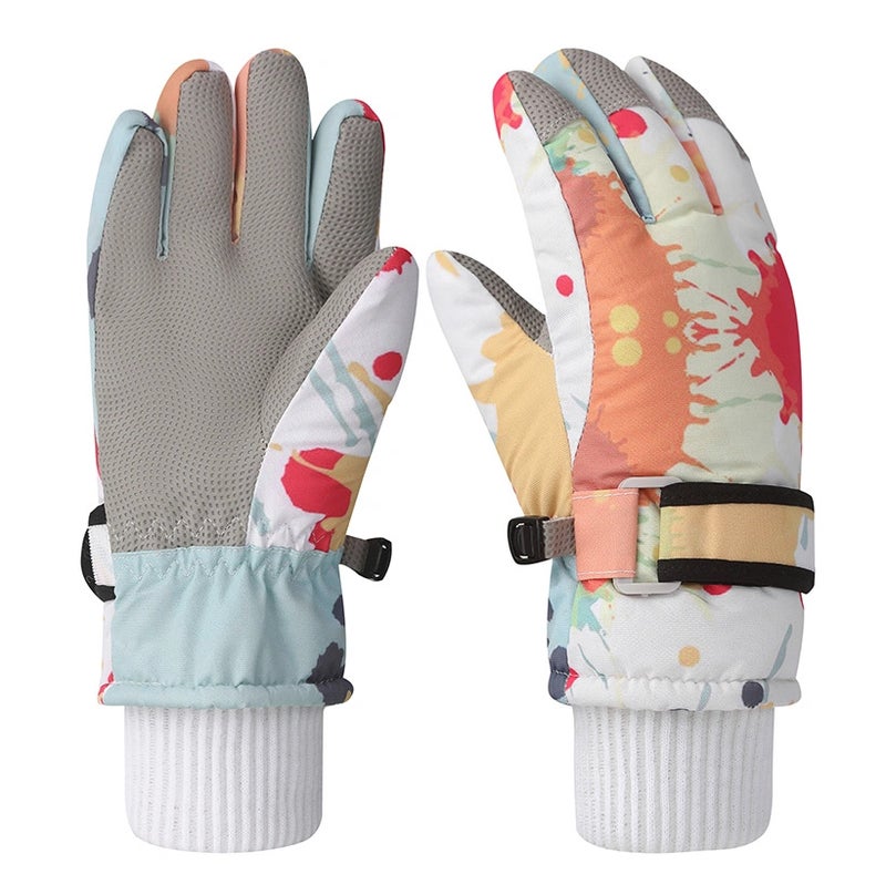 Generic Childrens ski gloves waterproof winter warm fleece-lined thickened boys and girls children ski special non-slip cross-border Watercolor doodle