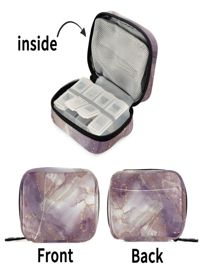 Ollabaky Purple Rose Marble Pill Case, Weekly Portable Pill Bag Container 7 Days Cute Pill Box Organizer Vitamin Supplement Holder with Zipper for Travel Family Business - Image 5