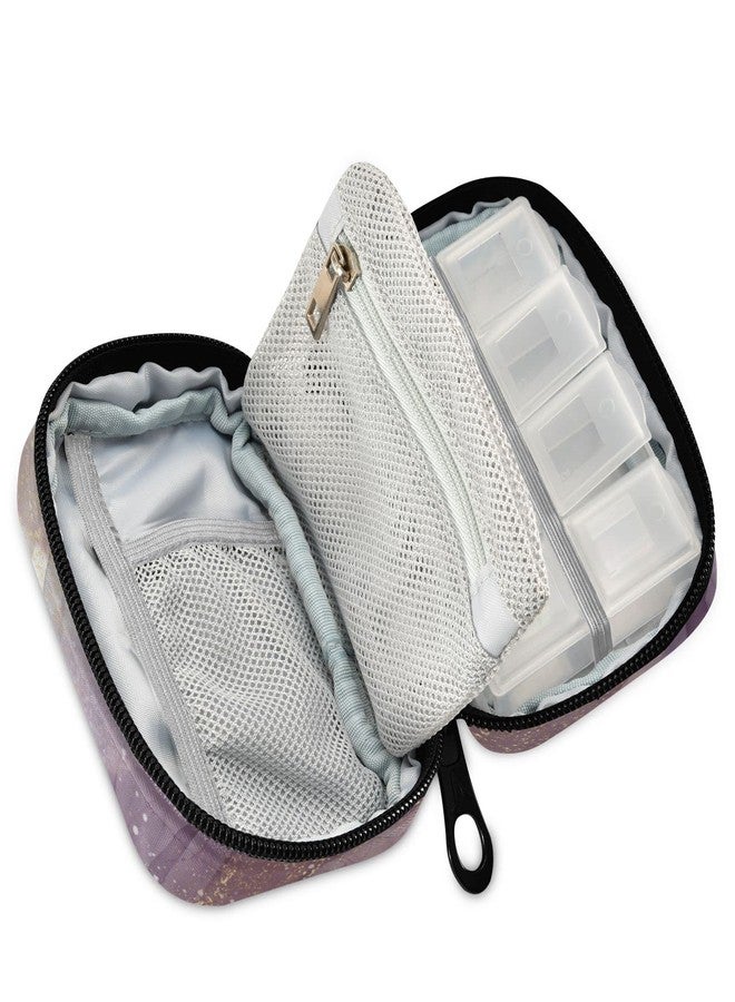 Ollabaky Purple Rose Marble Pill Case, Weekly Portable Pill Bag Container 7 Days Cute Pill Box Organizer Vitamin Supplement Holder with Zipper for Travel Family Business - Image 2