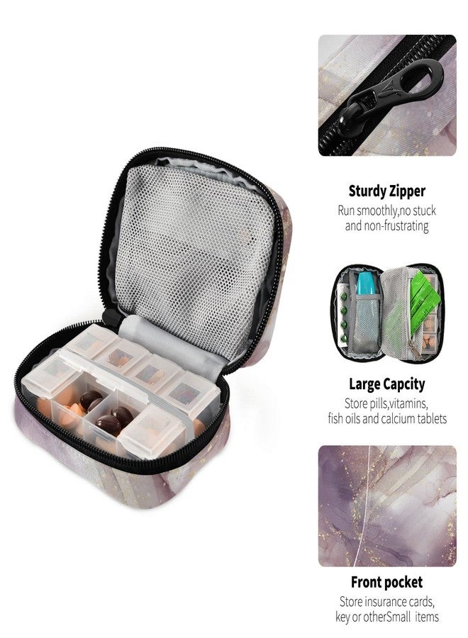Ollabaky Purple Rose Marble Pill Case, Weekly Portable Pill Bag Container 7 Days Cute Pill Box Organizer Vitamin Supplement Holder with Zipper for Travel Family Business - Image 3