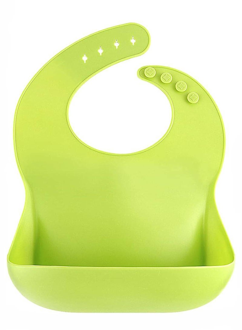 Silicone Bibs for Babies Toddlers Girls| Adjustable Waterproof BPA Free Soft Durable Bibs for eating with Large Pocket Food Catcher - GREEN