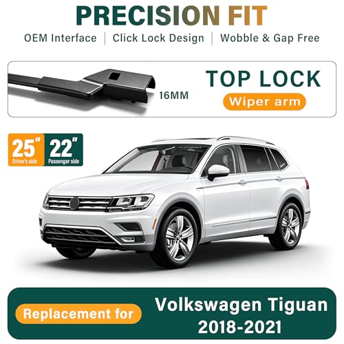 KVQ Windshield Wiper Blades Replacement for VW Volkswagen Tiguan 2018 2019 2020 2021 Original Factory Quality Front Rear Wiper Blade Set - 25" 22" 15" (Set of 3) - Image 2