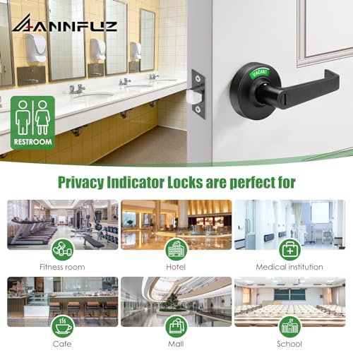 ANNFUZ Privacy Keyless Door Handle Lock with In-Use Or Vacant Indicator for Men/Women Restrooms,Commercial Grade,Vacancy Occupied Sign Bathroom Lever Door Lock,Perfect for Public Washrooms,Matte Black - Image 5