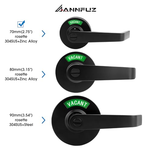 ANNFUZ Privacy Keyless Door Handle Lock with In-Use Or Vacant Indicator for Men/Women Restrooms,Commercial Grade,Vacancy Occupied Sign Bathroom Lever Door Lock,Perfect for Public Washrooms,Matte Black - Image 2