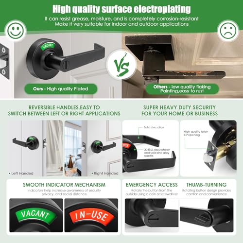 ANNFUZ Privacy Keyless Door Handle Lock with In-Use Or Vacant Indicator for Men/Women Restrooms,Commercial Grade,Vacancy Occupied Sign Bathroom Lever Door Lock,Perfect for Public Washrooms,Matte Black - Image 3