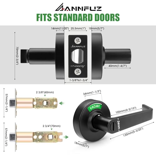 ANNFUZ Privacy Keyless Door Handle Lock with In-Use Or Vacant Indicator for Men/Women Restrooms,Commercial Grade,Vacancy Occupied Sign Bathroom Lever Door Lock,Perfect for Public Washrooms,Matte Black - Image 4