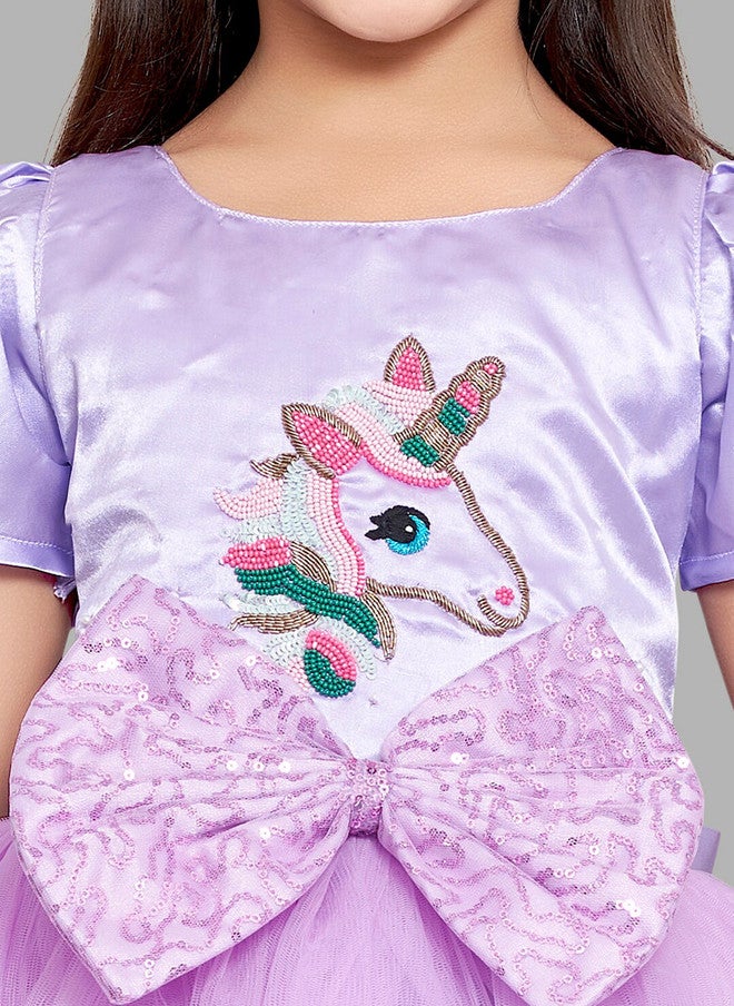 PinkChick Lavender Embellished Fit And Flare Dress For Girls - Image 2