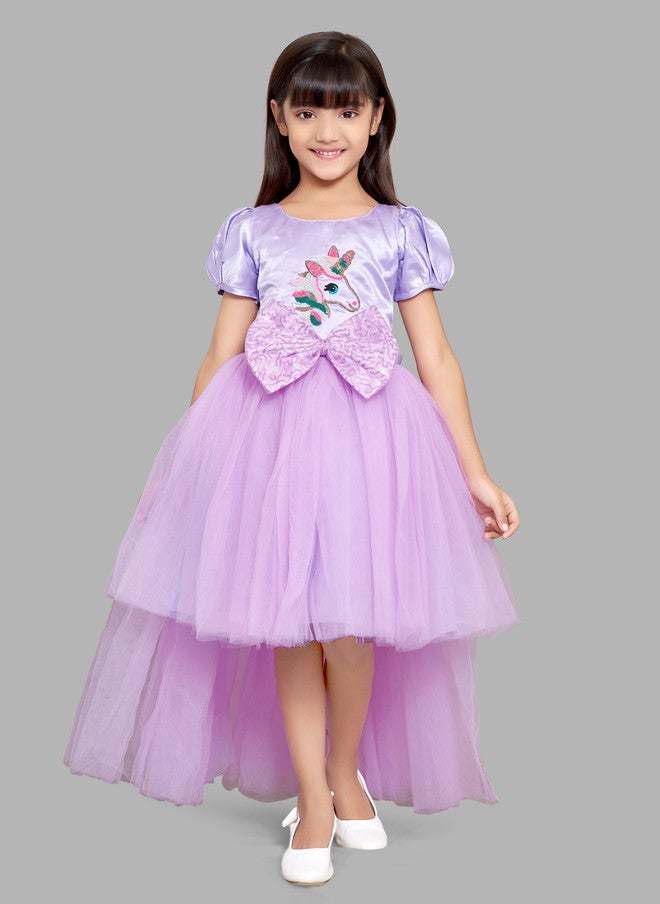 PinkChick Lavender Embellished Fit And Flare Dress For Girls - Image 1