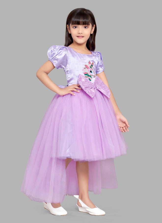 PinkChick Lavender Embellished Fit And Flare Dress For Girls - Image 3