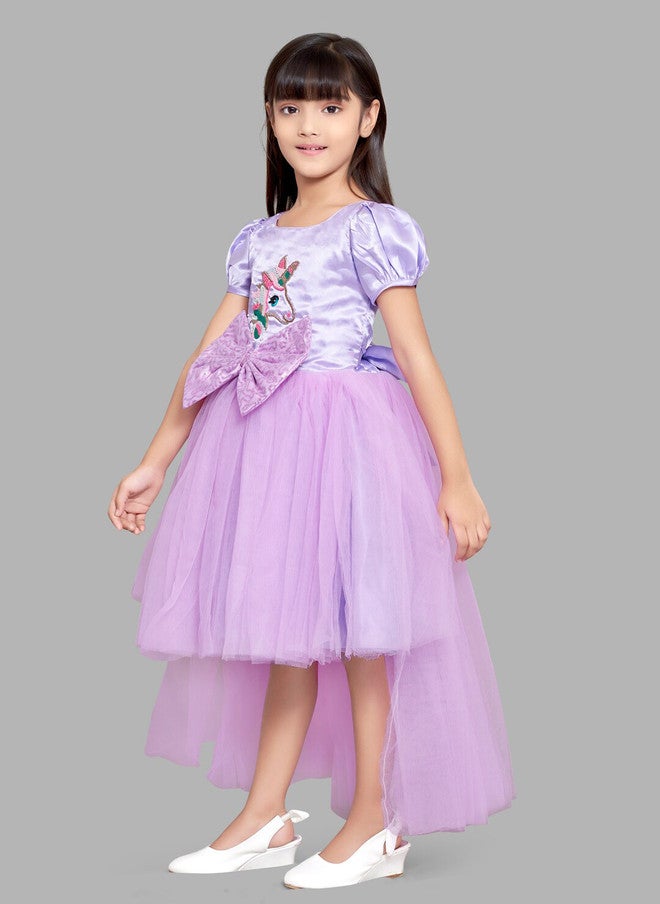 PinkChick Lavender Embellished Fit And Flare Dress For Girls - Image 4