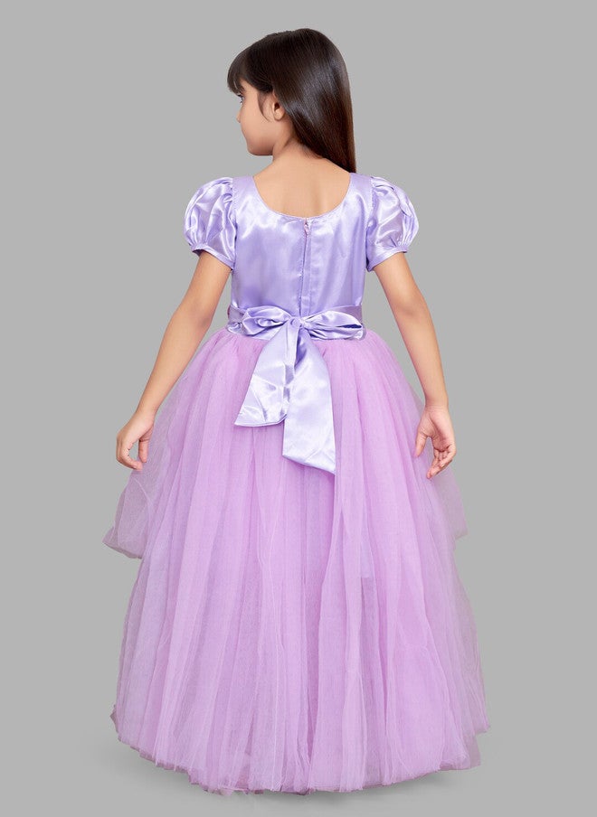 PinkChick Lavender Embellished Fit And Flare Dress For Girls - Image 5