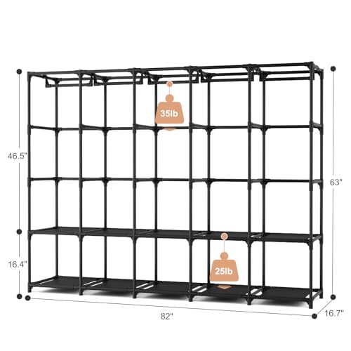 BrFoYu Portable Closet Storage, Portable Wardrobe Closet Organizer Clothes Rack wtih Cover, Hanging Rod, Storage Shelves and Side Pockets, Large Portable Closets for Hanging Clothes, Black - Image 3