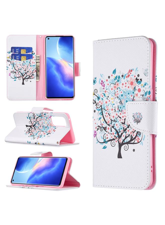 اس-توب جراب لهاتف OPPO Reno5 Pro بنمط رسم ملون، جراب جلدي قابل للطي أفقيًا مع حامل وفتحات للبطاقات ومحفظة - Image 1