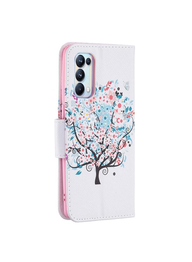 اس-توب جراب لهاتف OPPO Reno5 Pro بنمط رسم ملون، جراب جلدي قابل للطي أفقيًا مع حامل وفتحات للبطاقات ومحفظة - Image 3