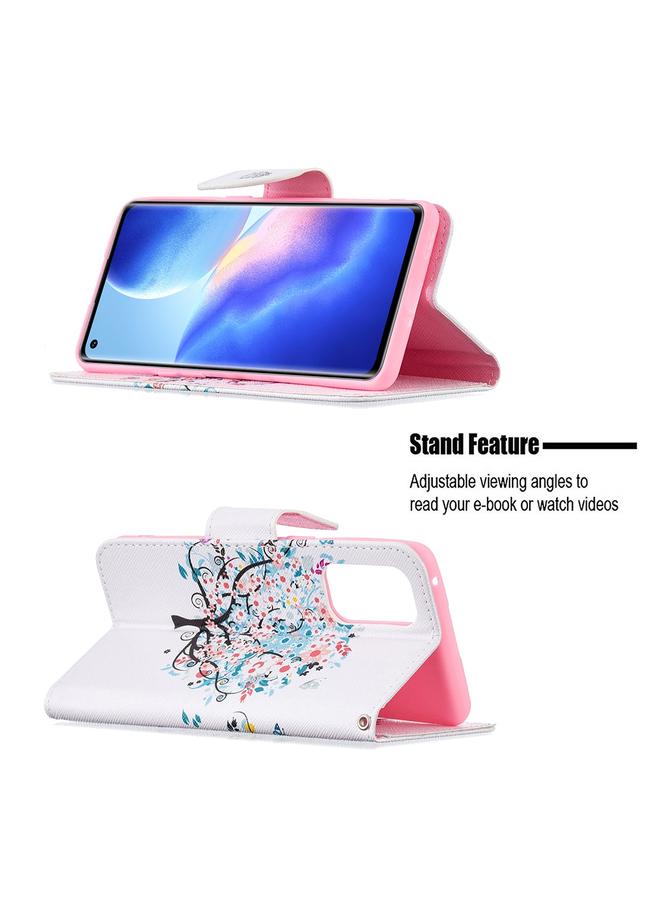 اس-توب جراب لهاتف OPPO Reno5 Pro بنمط رسم ملون، جراب جلدي قابل للطي أفقيًا مع حامل وفتحات للبطاقات ومحفظة - Image 5