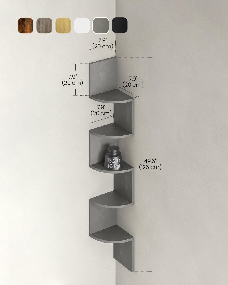 VASAGLE Corner Shelf Wall Mount, 5-Tier Floating Corner Bookshelf, Plant Shelf for Bedroom, Living Room, Bathroom, Home Office, Dove Gray - Image 4