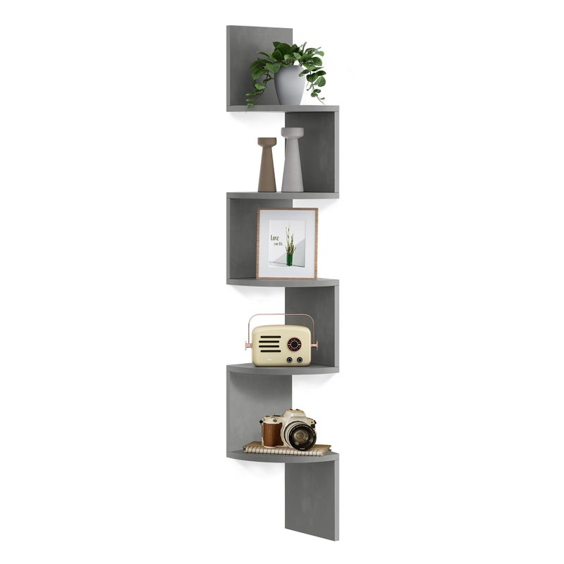 VASAGLE Corner Shelf Wall Mount, 5-Tier Floating Corner Bookshelf, Plant Shelf for Bedroom, Living Room, Bathroom, Home Office, Dove Gray - Image 1