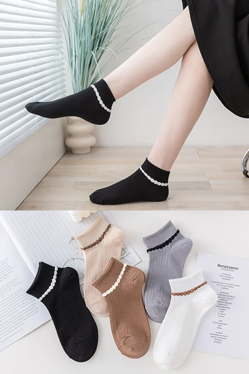 Bgk 5 Pairs Women's Picot Patterned Socks