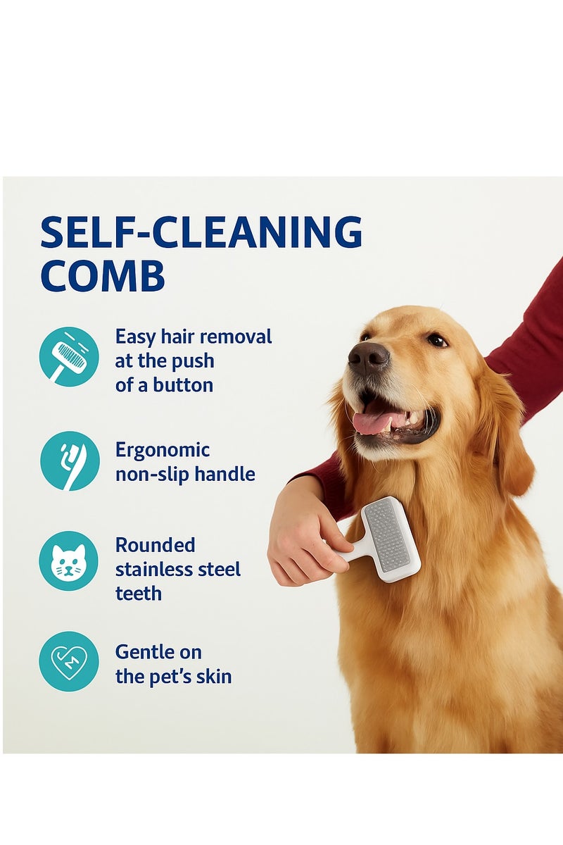 Bioline Pet Comb – White, Size L | Grooming Comb for Dogs & Cats, Detangles Hair & Removes Loose Fur - Image 2