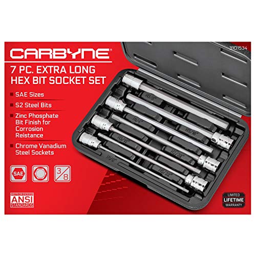 CARBYNE 7-Piece SAE Extra Long Hex (Allen) Bit Socket Set, 1/8 in. - 3/8 in. Sizes, 3/8 in. Drive, S2 Steel Bits, CrV Sockets • From a Family-Run Tool Company Based in the U.S.A. - Image 2