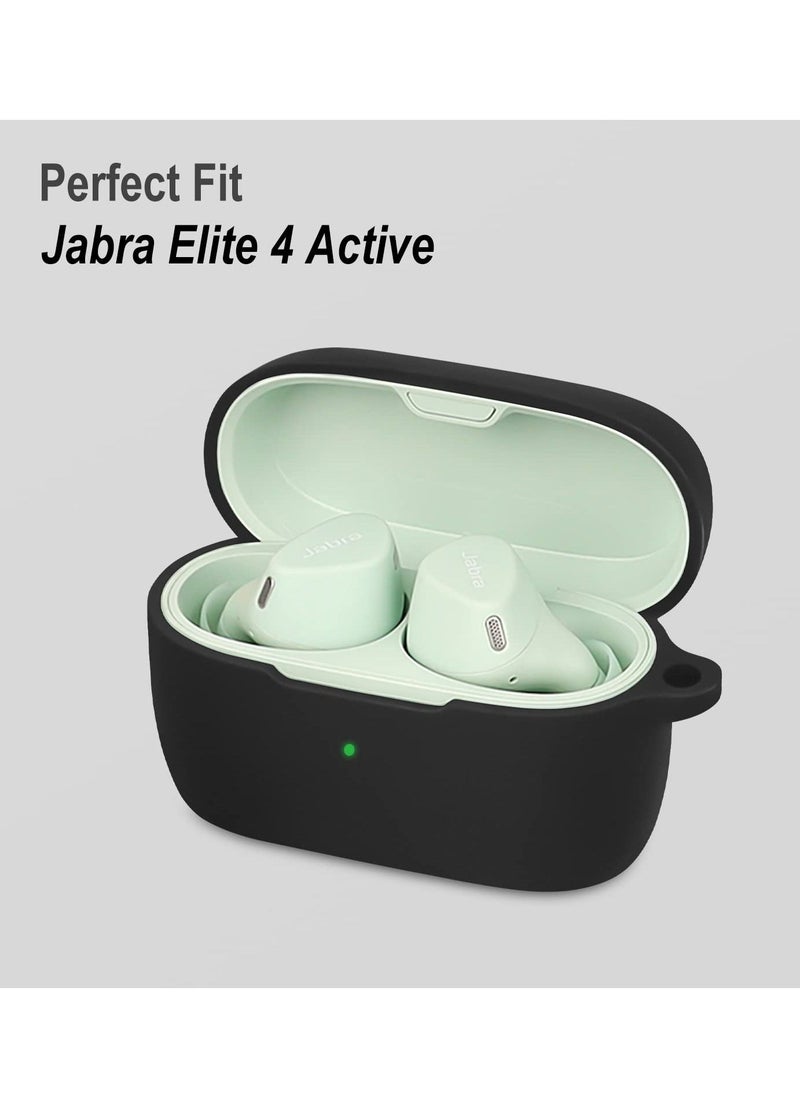 Generic - Case Compatible with Jabra Elite 4 Active Soft Silicone Case Shock-Absorbing Protective Case with Keyring (Black) - Image 1