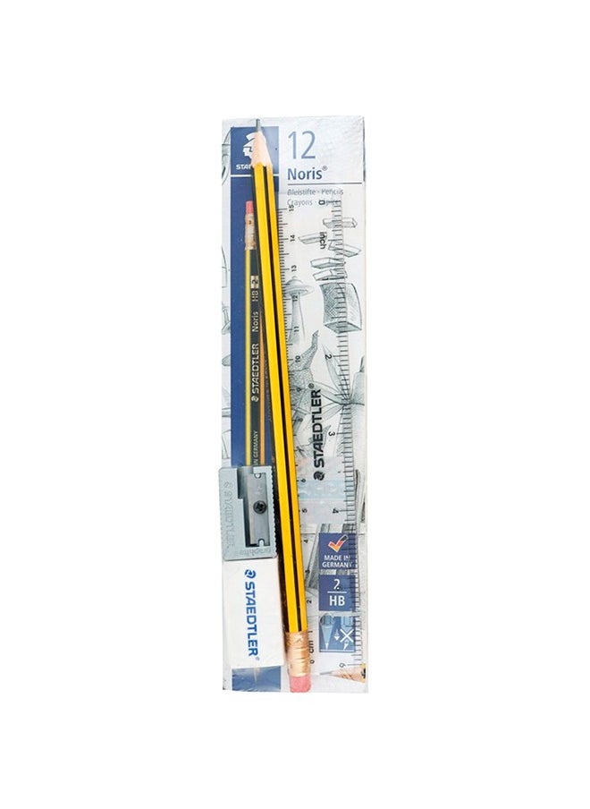 STAEDTLER - Staedtler Pencil With Eraser Sharpener and Ruler Combo Pack Of 12 With Sharpener & Eraser - Image 1