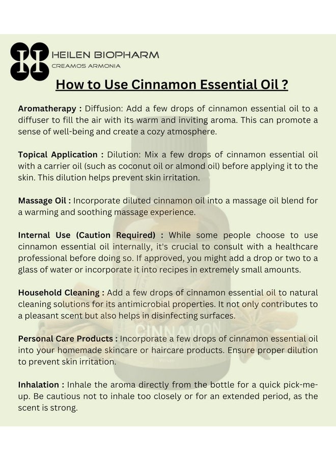 Heilen Biopharm Cinnamon Essential Oils - 15 Ml Per Bottle Pack Of 1, For Aromatherapy & Digestive Support  - Image 4
