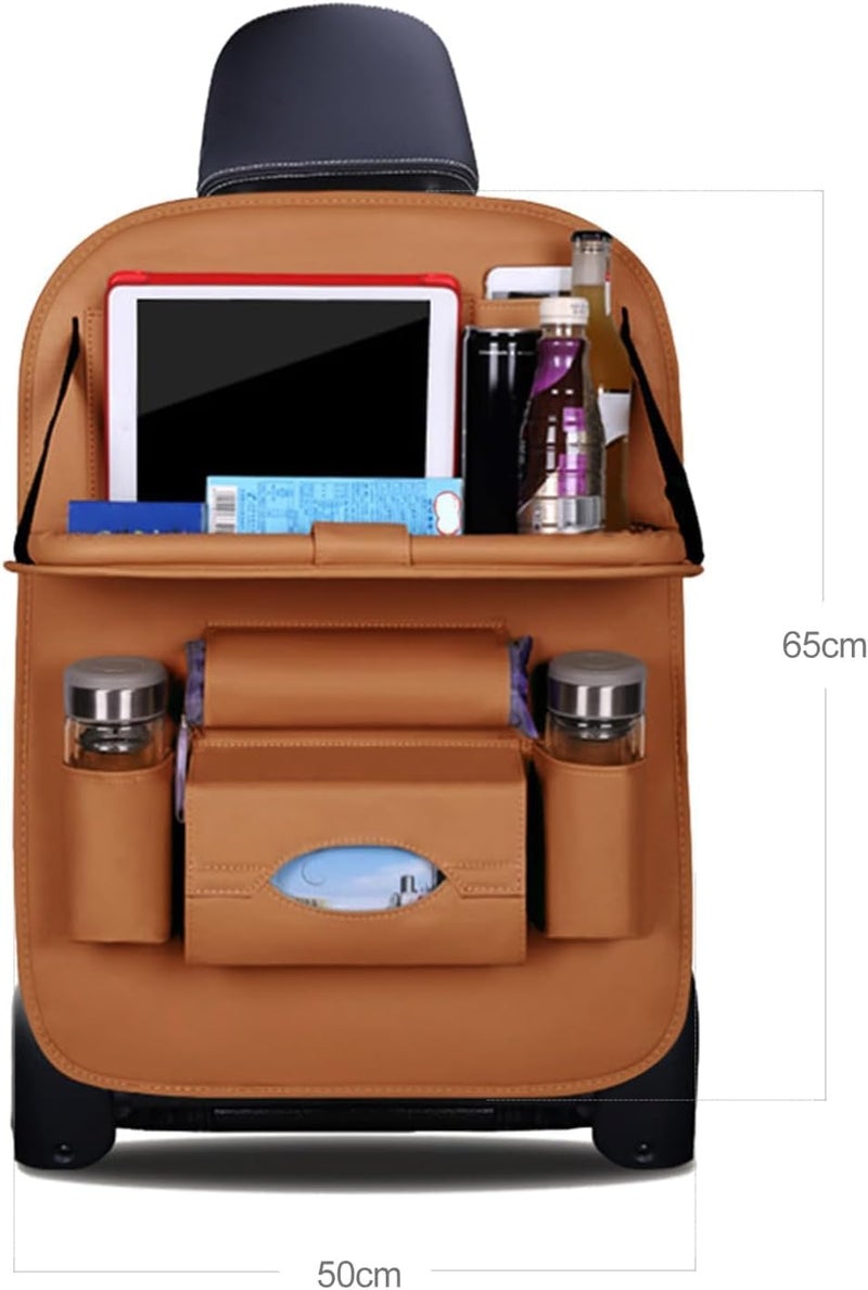 Pritzker Premium PU Leather Car Backseat Organizer with Foldable Tray Table - Universal Multi-Pocket Seat Back Storage, Touchscreen Tablet Holder, Kids Road Trip Travel Essentials, (1-Pack) (Brown) - Image 5