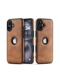 جراب فون 16 ، جراب جلد نباتي لهاتف iPhone 16 6.1 بوصة ، جراب فاخر وأنيق وجميل التصميم مع عدم الانزلاق نظرة ريترو غطاء جلد مخيط تماما (بني)