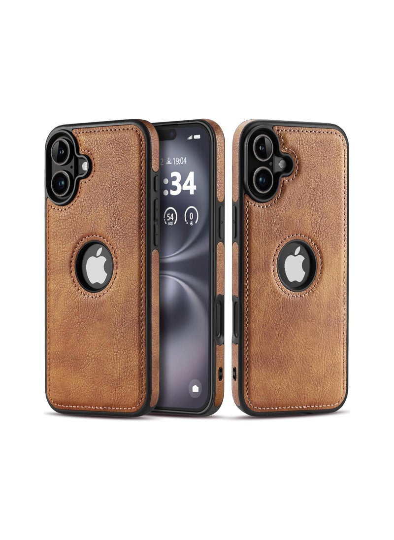 ماركة غير محددة - جراب فون 16 ، جراب جلد نباتي لهاتف iPhone 16 6.1 بوصة ، جراب فاخر وأنيق وجميل التصميم مع عدم الانزلاق نظرة ريترو غطاء جلد مخيط تماما (بني) - Image 1