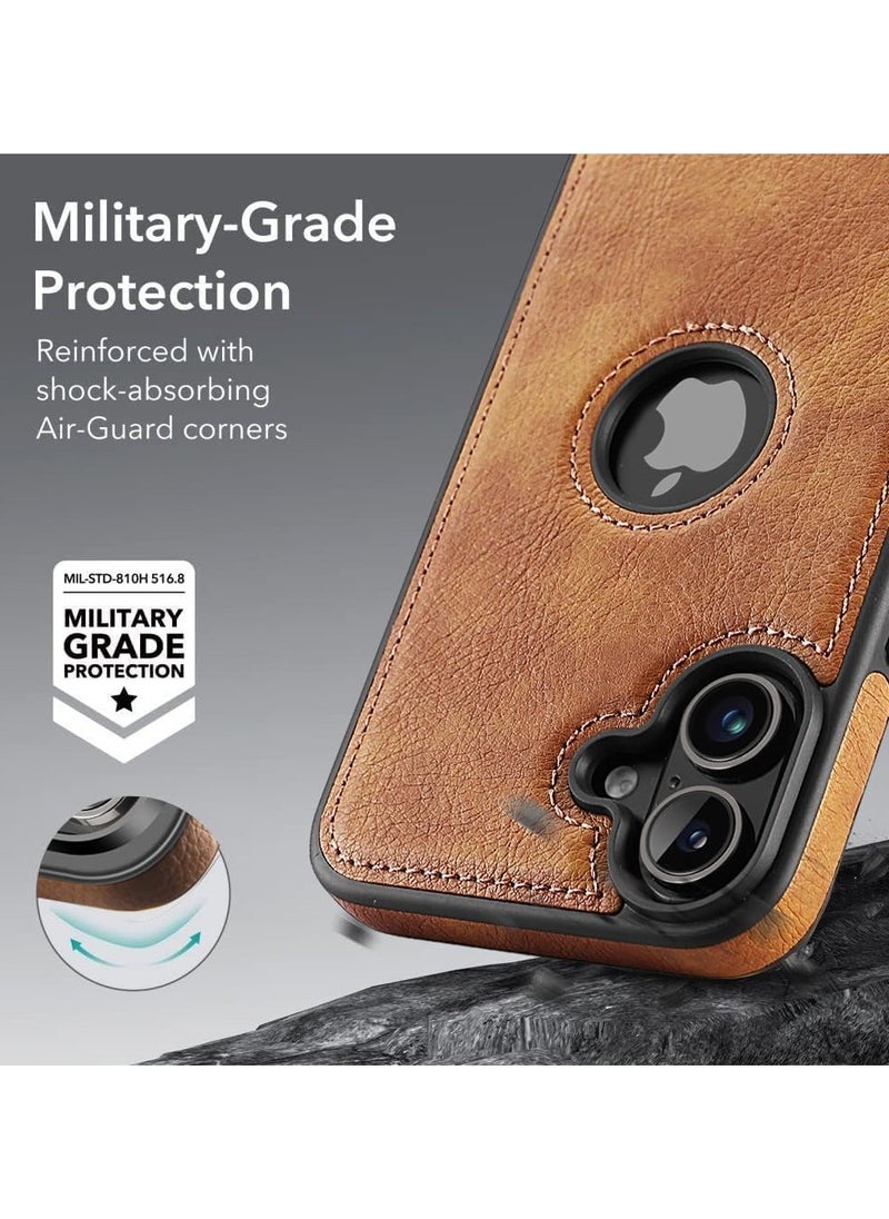 ماركة غير محددة - جراب فون 16 ، جراب جلد نباتي لهاتف iPhone 16 6.1 بوصة ، جراب فاخر وأنيق وجميل التصميم مع عدم الانزلاق نظرة ريترو غطاء جلد مخيط تماما (بني) - Image 1