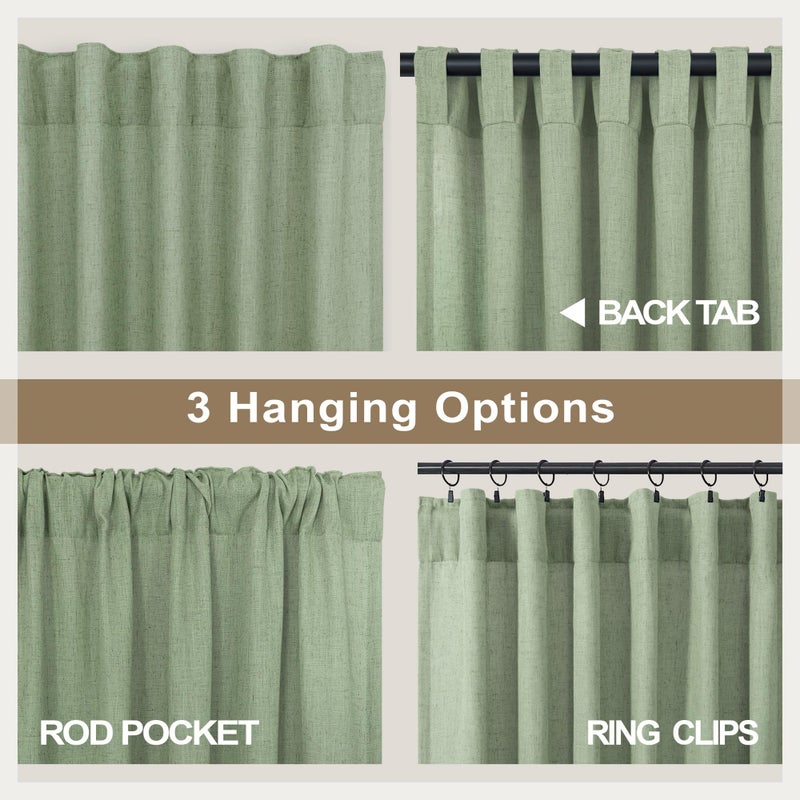 Pitalk Light Sage Curtains 84 Inch Length for Living Room 2 Panels Set Back Tab Pocket Drapes Sheer Linen Textured Lightweight Filtering Light Green Curtains for Bedroom Rustic Boho Farmhouse Decor 7 FT Long - Image 4