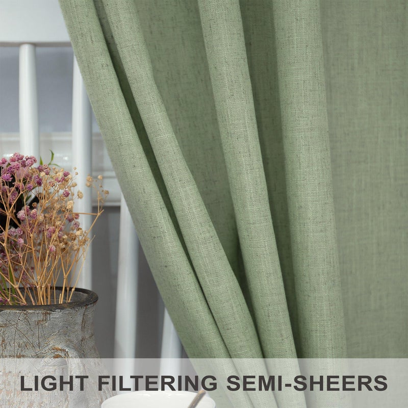 Pitalk Light Sage Curtains 84 Inch Length for Living Room 2 Panels Set Back Tab Pocket Drapes Sheer Linen Textured Lightweight Filtering Light Green Curtains for Bedroom Rustic Boho Farmhouse Decor 7 FT Long - Image 3