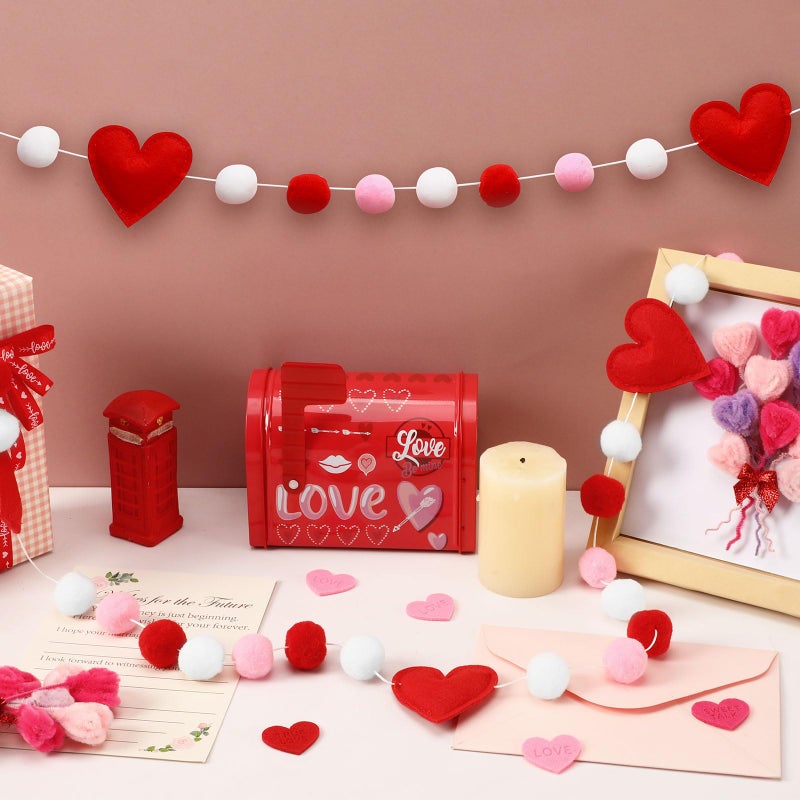 Jansun Valentine Felt Garland, Valentines Day Felt Garland with Red Pink Hearts, 8.2 ft Farmhouse Banner for Fireplace Mantel Wall Ceiling Decorations - Image 3